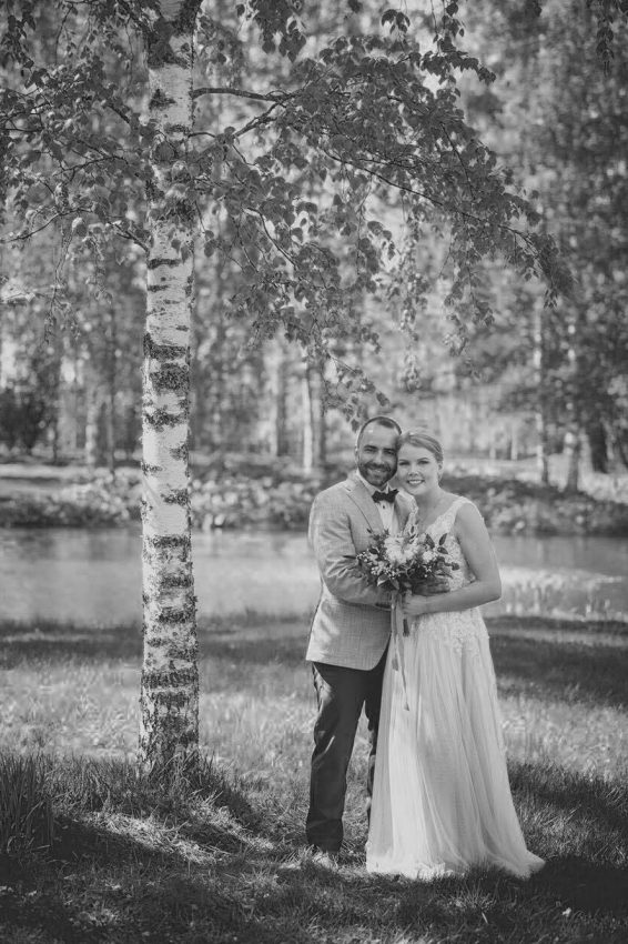 Two piece Grey and white wedding dress with lace on top, Juulia Peuhkuri Photo @Photomikke